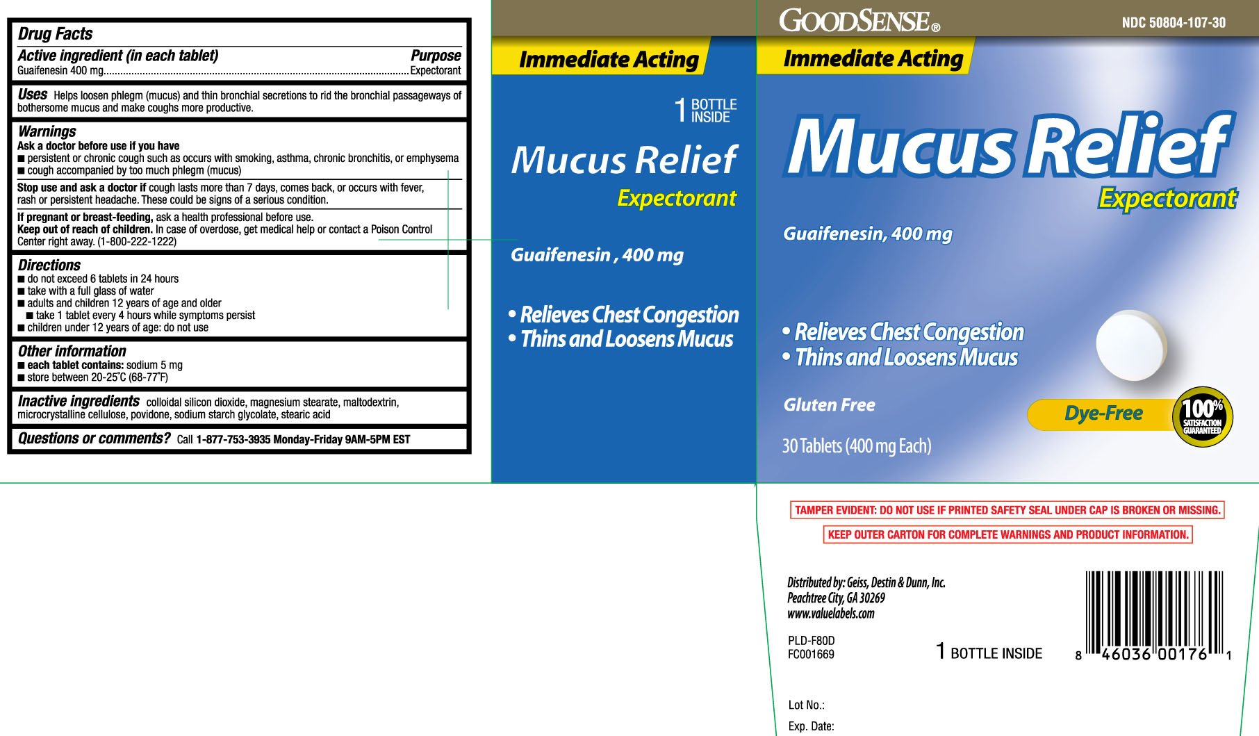 Mucus Releif Expectorant (tablet) Good Sense (Geiss, Destin & Dunn, Inc.)