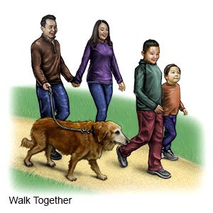 ASIAN FAMILY WALKING FOR EXERCISE