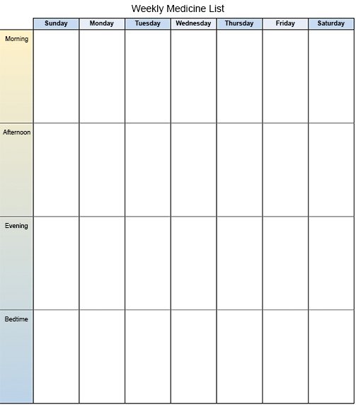 Weekly Medicine List