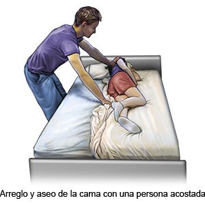 Arreglo y aseo de la cama con una persona acostada