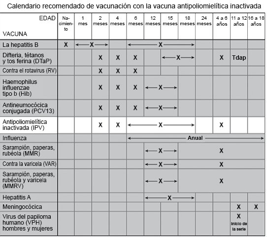 Calendario recomendado de vacunación contra la polio