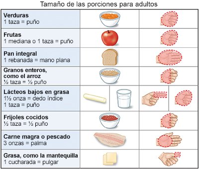 Tamaño de las porciones para adultos