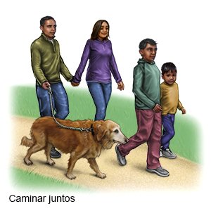 Familia hispana caminando como ejercicio