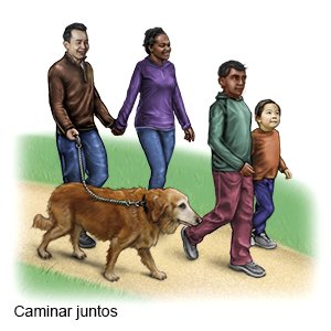 Familia diversa caminando como ejercicio