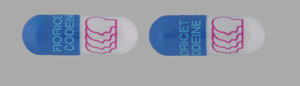 Pill FIORICET CODEINE 4 head profile Blue & Gray Capsule-shape is Fioricet with Codeine