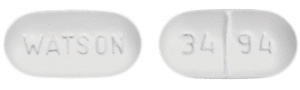 Pill WATSON 34 94 White Elliptical/Oval is Ibuprofen and Oxycodone Hydrochloride