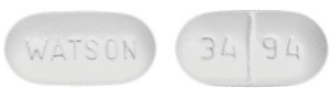 Pill WATSON 34 94 is Ibuprofen and Oxycodone Hydrochloride 400 mg / 5 mg