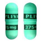 Pill PLIVA 375mg Green Capsule/Oblong is Metronidazole