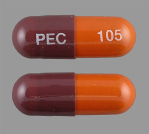 Pill PEC 105 Brown & Orange Capsule/Oblong is Polysaccharide Iron 150 Complex
