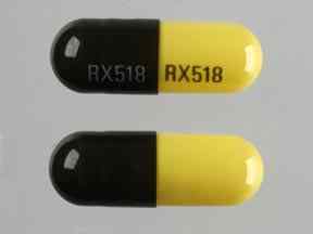 Pill RX518 RX518 Black & Yellow Capsule-shape is Nitrofurantoin (Monohydrate/Macrocrystals)