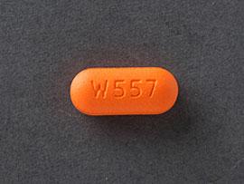 Pill W557 Orange Capsule/Oblong is Risperidone