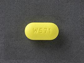 Pill W571 Yellow Capsule/Oblong is Risperidone