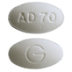 Pill G AD 70 White Oval is Alendronate Sodium