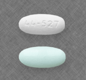Pill 44-527 White Capsule/Oblong is Acetaminophen, Guaifenesin and  Phenylephrine 