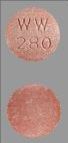 Pill WW 280 Red Round is Lisinopril