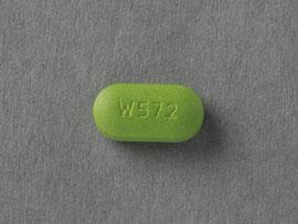 Pill W572 Green Capsule/Oblong is Risperidone