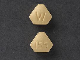 Pill W 155 Yellow Six-sided is Ropinirole Hydrochloride