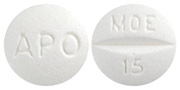 Pill APO MOE 15 White Round is Moexipril Hydrochloride