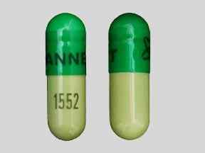Pill Logo LANNETT 1552 Dark & Light Green Capsule-shape is Butalbital Compound