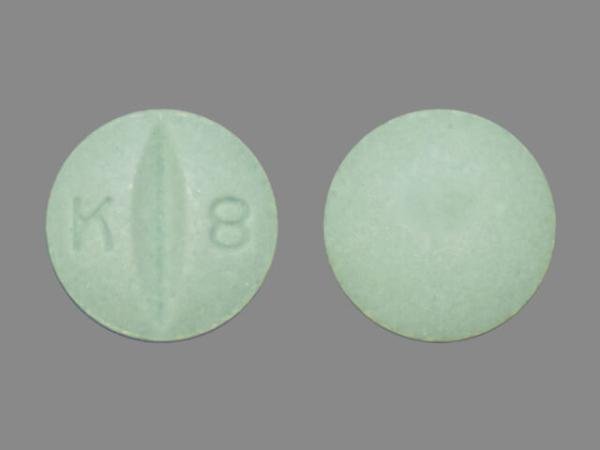 Pill K 8 Green Round is Oxycodone Hydrochloride