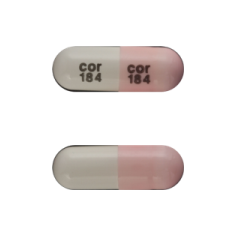 Pill cor 184 cor 184 Pink & White Capsule/Oblong is Ursodiol