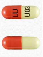 Pill LU U03 Brown & Yellow Capsule/Oblong is Imipramine Pamoate