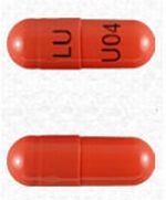 Pill LU U04 Brown Capsule/Oblong is Imipramine Pamoate