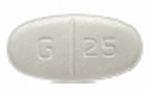 Pill MYLAN G 25 White Oval is Gabapentin