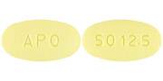 Pill APO 50 12.5 Yellow Elliptical/Oval is Hydrochlorothiazide and Losartan Potassium