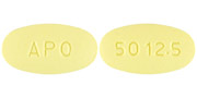 Pill APO 50 12.5 Yellow Oval is Hydrochlorothiazide and Losartan Potassium