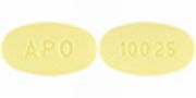 Pill APO 100 25 Yellow Oval is Hydrochlorothiazide and Losartan Potassium