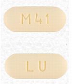 Pill LU M41 Yellow Capsule/Oblong is Hydrochlorothiazide and Losartan Potassium