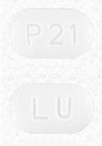 Pill LU P21 White Capsule/Oblong is Losartan Potassium