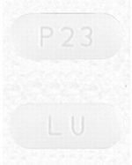 Pill LU P23 White Capsule/Oblong is Losartan Potassium