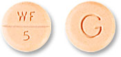 Pill WF 5 G Peach Round is Warfarin Sodium 