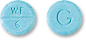 Pill WF 6 G Blue Round is Warfarin Sodium 