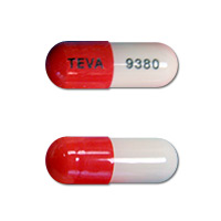 Pill TEVA 9380 Red & White Capsule/Oblong is Ursodiol