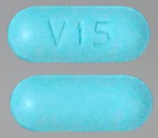 Pill V15 Blue Capsule/Oblong is Acetaminophen PM