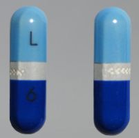 Pill L 6 Blue & Gray Capsule-shape is Acetaminophen and Diphenhydramine Hydrochloride