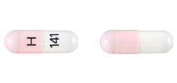 Pill H 141 Pink & White Capsule/Oblong is Lithium Carbonate