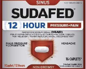 Pill SUDAFED White Capsule/Oblong is Sudafed 12 Hour Pressure+Pain