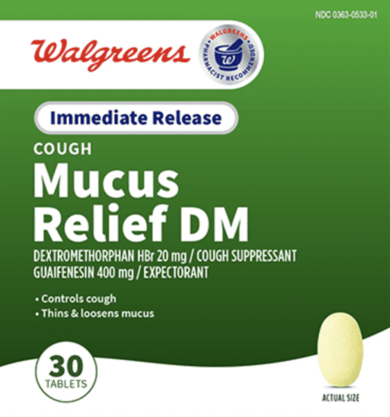 Mucus relief DM dextromethorphan hydrobromide 20 mg / guaifenesin 400 mg 44 533