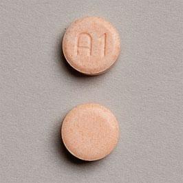 Pill A1 Peach Round is Alyacen 7/7/7