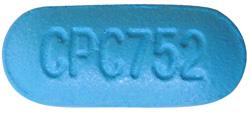 Pill CPC752 Blue Capsule/Oblong is Acetaminophen and Diphenhydramine Hydrochloride