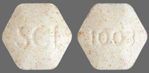 Pill SCI 1003 White Six-sided is Multivitamin with Fluoride (Chewable)