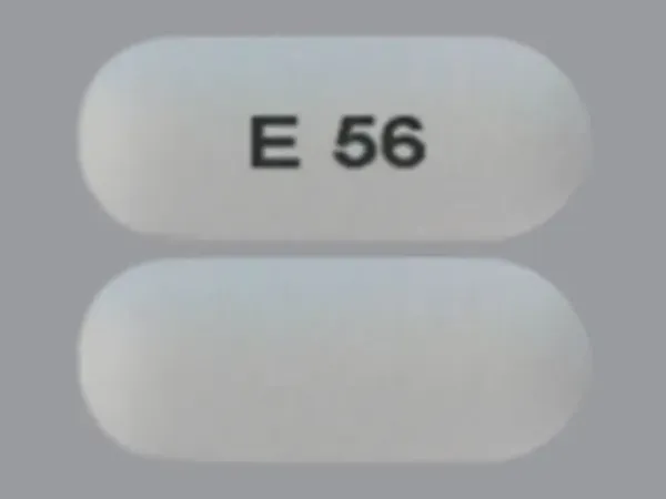 Pill E 56 White Capsule/Oblong is Quetiapine Fumarate