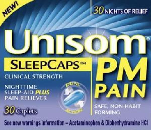 Pill UNISOM PM PAIN Blue & White Capsule/Oblong is Unisom PM Pain