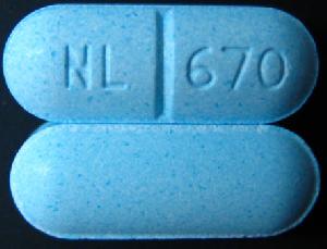 Pill NL 670 Blue Capsule/Oblong is Acetaminophen and Pentazocine Hydrochloride