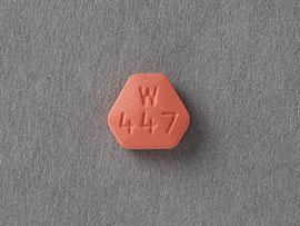 Pill W 447 Orange Six-sided is Ranitidine Hydrochloride