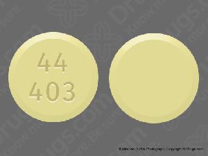 Pill 44 403 Yellow Round is Meclizine Hydrochloride